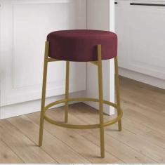 Imagem de Banqueta Alta Sintra 65cm Redonda Ferro Dourado Suede Bordô - Ahazzo Móveis