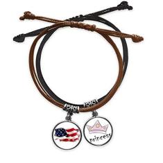 Imagem de DIYthinker Pulseira de couro com corrente de mão com estrelas e listras da bandeira dos EUA Air Brushing