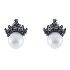 Imagem de Brinco Armazem RR Bijoux coroa com perola grafite