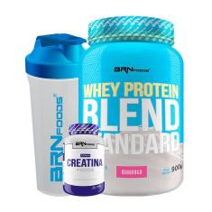 Imagem de Kit Whey Protein Blend 900G Morango + Creatina 100G + Shaker