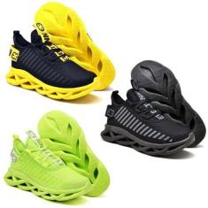 Imagem de 3 Tênis De Corrida Masculino Academia Confortavel Verde E Amarelo - Ev
