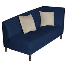 Imagem de Recamier Heitor 140cm com Almofada Lado Esquerdo Suede Azul Marinho/Bege