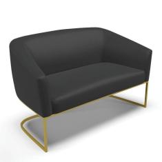Imagem de Sofá Namoradeira 2 Lugares Base Industrial Dourado Stella Corino D03 - D`rossi Cor Preto
