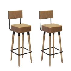 Imagem de Kit 2 Banquetas Madeira Maciça material sintético Barcelona Salaone