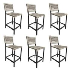 Imagem de Kit 6 Banquetas França em Corda Náutica e Base em Alumínio Preta para 