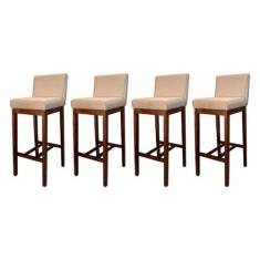 Imagem de Kit 4 Banquetas Alta com Encosto Estofado Lisboa Madeira Capuccino Suede Bege CCS