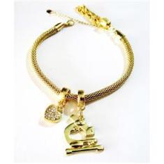 Imagem de Pulseira Berloque Biomedicina Biomédica Folheado A Ouro 18k