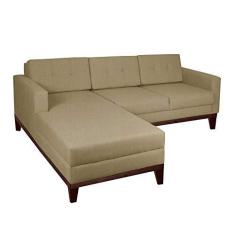 Imagem de Sofá 3 Lugares Living com Chaise Esquerdo Pés e Base em Madeira Linho Cotton Bege