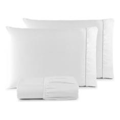 Imagem de Jogo De Lençol Casal Padrão 3 Peças Micropercal 400 Fios Branco - Só M