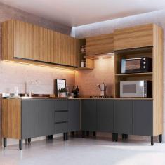 Imagem de Cozinha Completa Angico 13 Portas 3 Gavetas Montana/Grafite - Quiditá Móveis