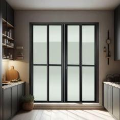 Imagem de Porta de Correr 4 Folhas Moveis 210 X 200 Elite com Fechadura Tetra Vidro Liso Preto