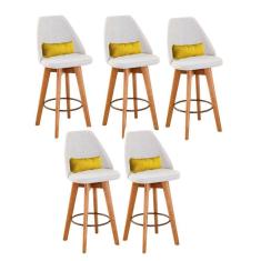 Imagem de Kit 05 Banquetas Bege Claro E Almofada Suede Amarelo