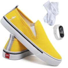 Imagem de Kit Tênis Casual Feminino + Relógio + Meia Slip On Conforto - Polo Blu