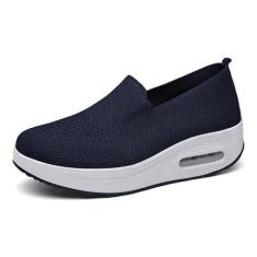 Imagem de Legou Sapatos femininos casuais de malha respirável e grossa para aumentar a altura, Azul, 35