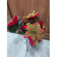 Imagem de NTA86077 Enfeite de Natal  arranjo  de flores galho com 5flores - Mult