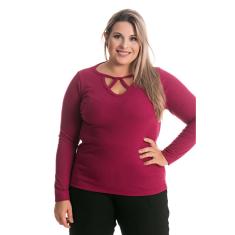 Imagem de Blusa Feminina Manga Longa Ribana Canelada Vazado Abaixo Gola com Transpasse