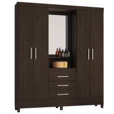 Imagem de Guarda Roupa De Casal 4 Portas Diamante Ébano C/ Espelho - Bela Móveis