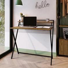 Imagem de Escrivaninha Dobrável 1 Prateleira 93cm Sw014 Placa e Ponto Preto/noce Oro