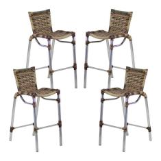 Imagem de Kit 4 Banquetas Alumínio Alta Com Encosto Para Bar Balcão Edícula Cozinha Capuccino