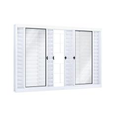 Imagem de Janela de Aço Veneziana 120x150cm 6 Folhas com Grade Quadrada e Vidro Riobras Branco