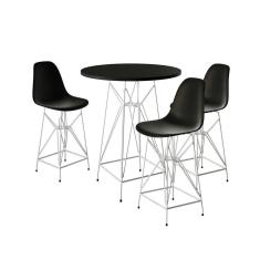Imagem de Jogo Mesa Bistrô Eames Preta 60Cm 3 Banquetas Preta Base Ferro Branco - Cor: Preto