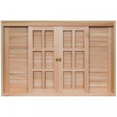 Imagem de Janela de Madeira Veneziana de Correr 100x200cm Com Caixilho 14cm  EWK 372 Rondosul Marroml