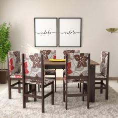 Imagem de Conjunto de Mesa com 6 Cadeiras Pioneiro Tabaco e Floral