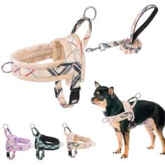 Imagem de BEAUTYZOO Conjunto de coleira e coleira para cães pequenos e médios sem puxão, peitoral acolchoado de flanela macia, acessório de clipe frontal e traseiro, encaixe rápido e fácil para treinar e