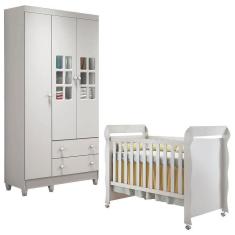 Imagem de Berço Americano Mirelle E Guarda Roupa Mariah 3 Portas Branco Brilho - Carolina