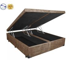 Imagem de Base Box Baú Blindado Queen Bipartido AColchoes Suede Bege 49x158x198