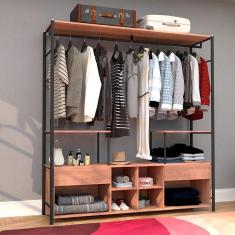 Imagem de Guarda Roupa Casal Industrial 174cm 2 Gavetas Demolição/preto