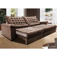 Imagem de Sofá Retrátil e Reclinável 2,75m Molas Ensacadas Cama Inbox Big Space com Bordado 3d Velusoft Castor