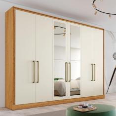 Imagem de Guarda Roupa Casal com Espelho 6 Portas 6 Gavetas - Argos-Peroba/Off White - Made Marcs