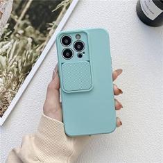Imagem de Deslize para fechar capa de TPU macia para proteção de câmera para iPhone 14 13 12 11 Pro XS Max X XR 7 8 Plus SE Capa de silicone de cor sólida, ciano, para iPhone 7