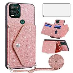 Imagem de Asuwish Capa de telefone para Moto G Stylus 5G 2021 capa carteira com protetor de tela de vidro temperado e alça transversal cordão Bling Glitter suporte para cartão de crédito Motorola GStylus G5