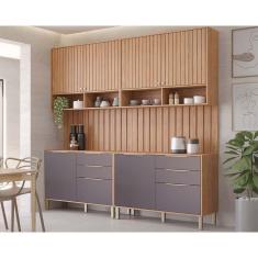 Imagem de Cozinha Modulada Completa Divina 6 Peças (2Aéreos+2Balcões+2Complementos) CZ005 Freijo/Titanium - MGM