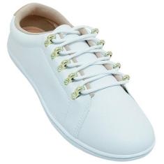 Imagem de Tênis Feminino Moleca Brilho Cravejado Napa Floather, Branco, Dourado,