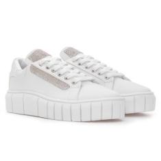 Imagem de Tênis Feminino Casual Branco Stras Prata Plataforma Slide Sola Alta Co