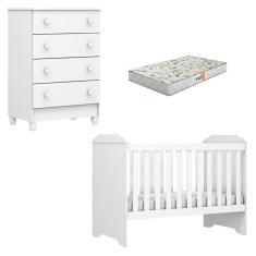 Imagem de Berço Americano Mini Cama e Cômoda Mel Flat Branco Brilho com Colchão Gazin - Carolina
