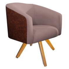 Imagem de Poltrona Luiza Base Giratória de Madeira Corano Nozes e Linho Rosê - ADJ Decor