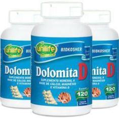 Imagem de Kit - 3 Dolomita com Vitamina D Unilife 120 cápsulas