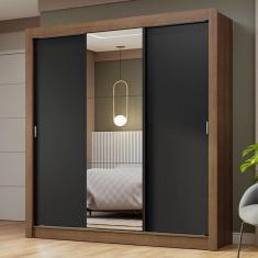 Imagem de Guarda-roupa Casal 3 Portas Correr Espelho Rustic/preto