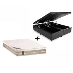 Imagem de Cama Box Com Baú Queen Blindado Preto + Colchão Castor Queen Molas Pre