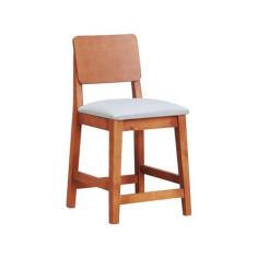 Imagem de Banqueta Baixa/cadeira Lyon Madeira Maciça Encosto Anatômico Assento Estofado Linho Amêndoa/Bege