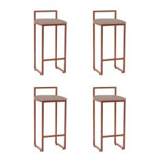Imagem de Kit 4 Banquetas Industrial Alta Bar Cozinha Bistrô Em Aço Dori Cobre Assento Suede Bege - Preto