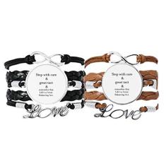Imagem de DIYthinker Pulseira Care and Tact Give You Balance Life citações pulseira de couro corda conjunto duplo presente