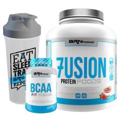 Imagem de Kit Fusion Protein Foods 2kg + BCAA Fit Foods 120 Tabletes + Coqueteleira - BRNFOODS-Unissex