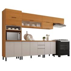 Imagem de Armário De Cozinha Completa Com Balcão 14 Portas 2 Gavetas Nicho Para Micro Ondas Namur Cinamomo/off White Cinamo/off