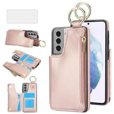 Imagem de Asuwish Capa de celular para Samsung Galaxy S21 5G 6,2 polegadas com película protetora de tela de vidro temperado e suporte de celular com zíper RFID slot para cartão Kickstand Ring Wallet S 21 21S