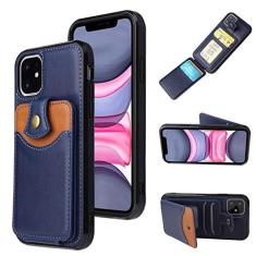 Imagem de Estojo de cartões de couro de luxo para iPhone 13 12 Mini 11 Pro X XS Max XR SE 2020 7 8 6 6s Plus Carteira Porta-cartão Bolsas de capa de telefone, Azul, Para i11 Pro Max